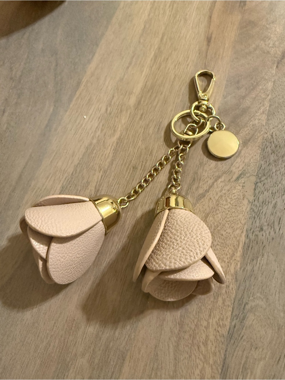 Leather Flower Tassel Keychain - Blush Pink with Gold Hardware